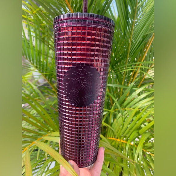 Starbucks Plum Maroon Grid Studded Cold Cup Tumbler Venti 24oz Insulated NWT - Picture 8 of 14